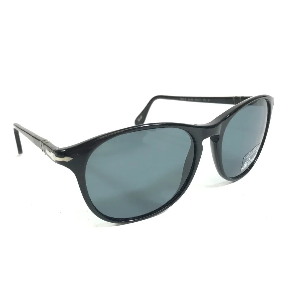 Persol Sunglasses 3042-S 95/4N Black Silver Square Frames Blue Polarized Lenses